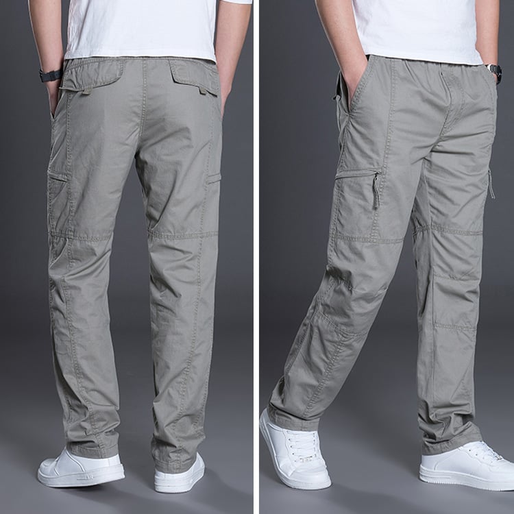 Men's Plus Size Cotton Casual Trousers – Straight Fit, Multi-Pocket
