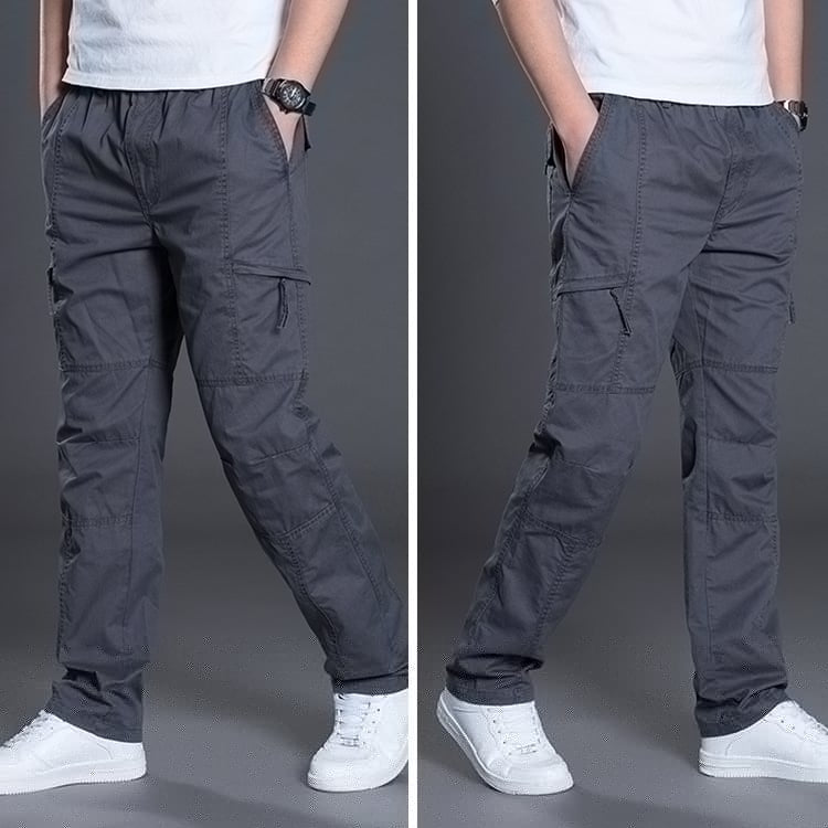 Men's Plus Size Cotton Casual Trousers – Straight Fit, Multi-Pocket