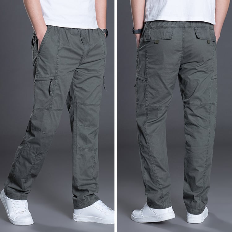 Men's Plus Size Cotton Casual Trousers – Straight Fit, Multi-Pocket