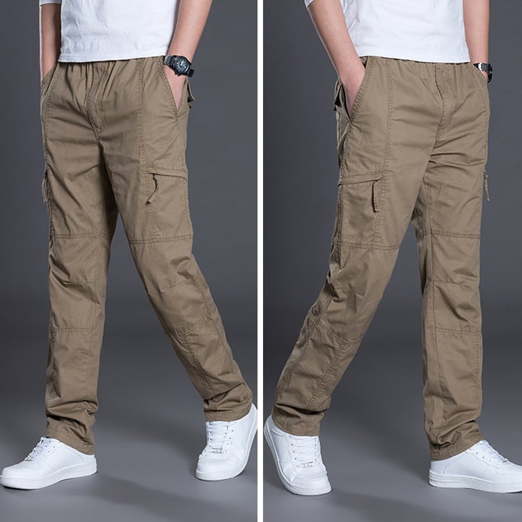 Men's Plus Size Cotton Casual Trousers – Straight Fit, Multi-Pocket