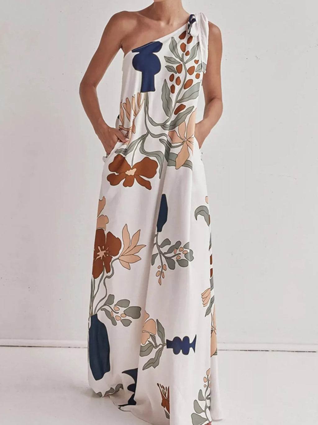 Bohemian Floral Print One-Shoulder Maxi Dress - ShopNQlik