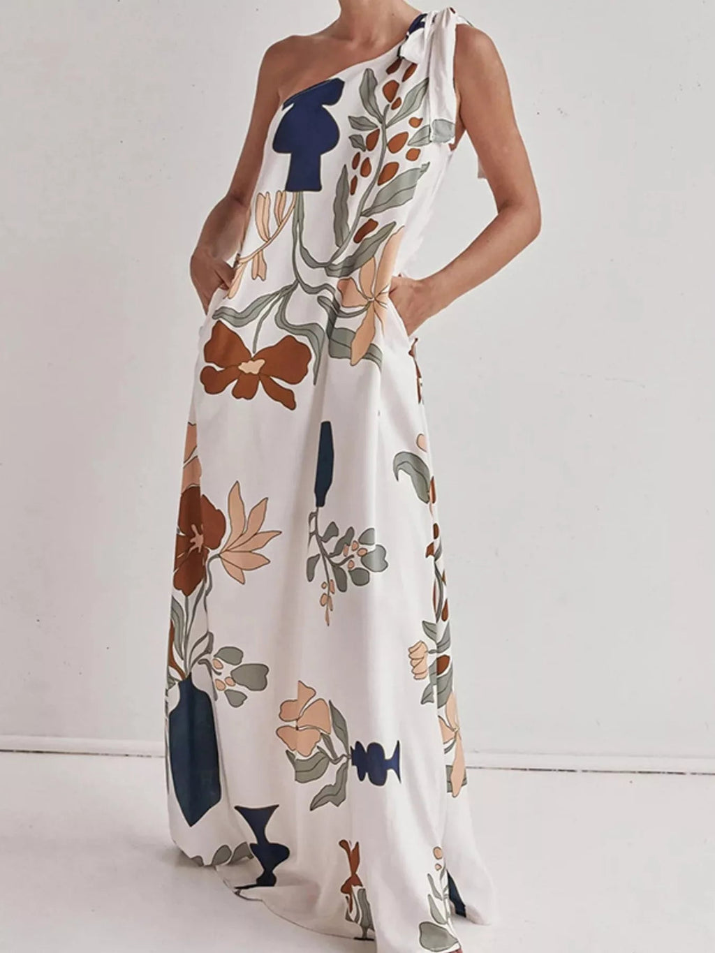 Bohemian Floral Print One-Shoulder Maxi Dress - ShopNQlik