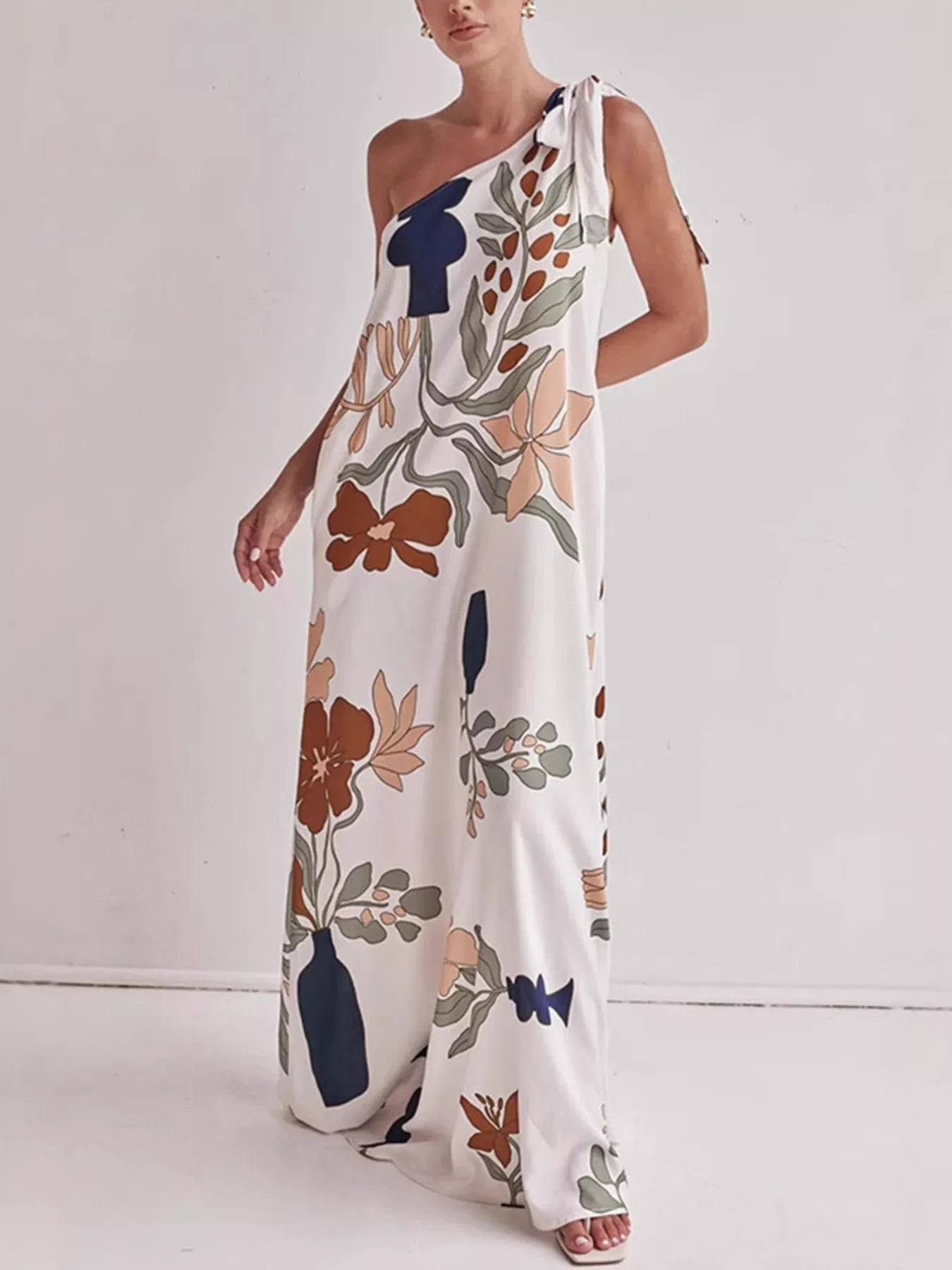 Bohemian Floral Print One-Shoulder Maxi Dress - ShopNQlik