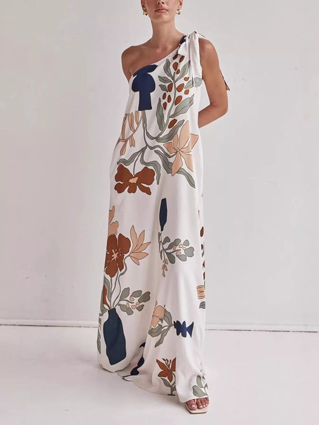Bohemian Floral Print One-Shoulder Maxi Dress - ShopNQlik