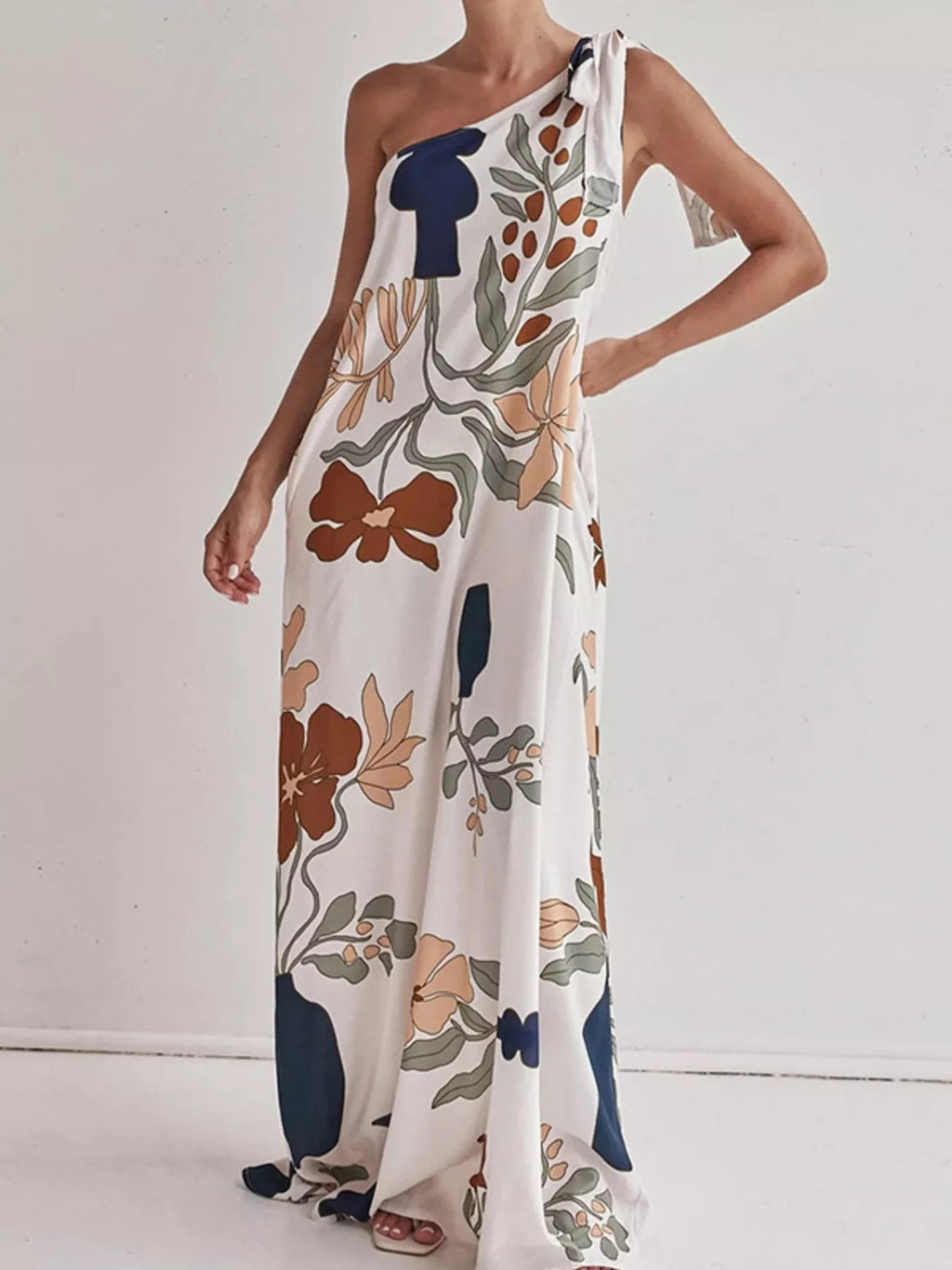 Bohemian Floral Print One-Shoulder Maxi Dress - ShopNQlik