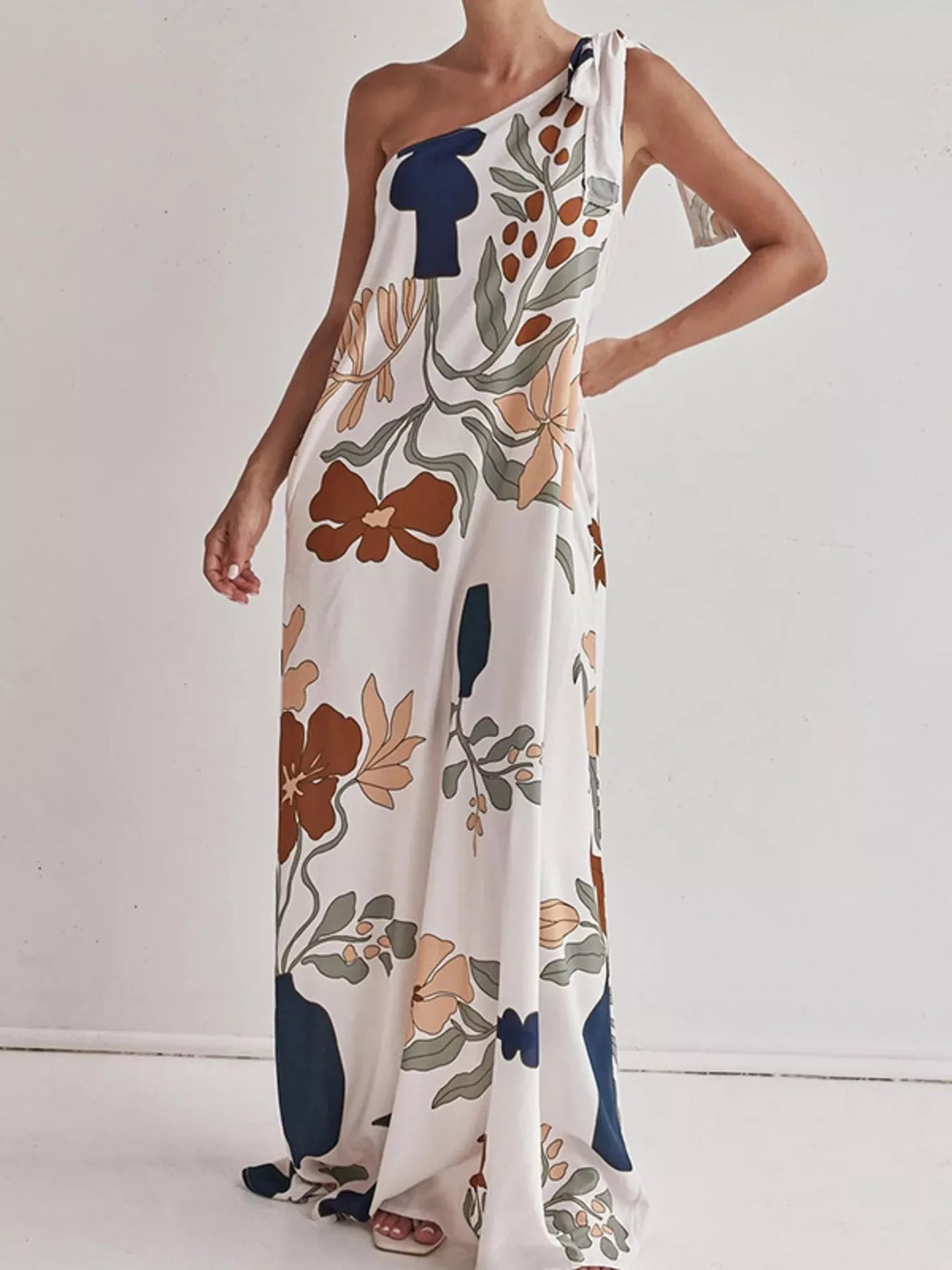 Bohemian Floral Print One-Shoulder Maxi Dress - ShopNQlik