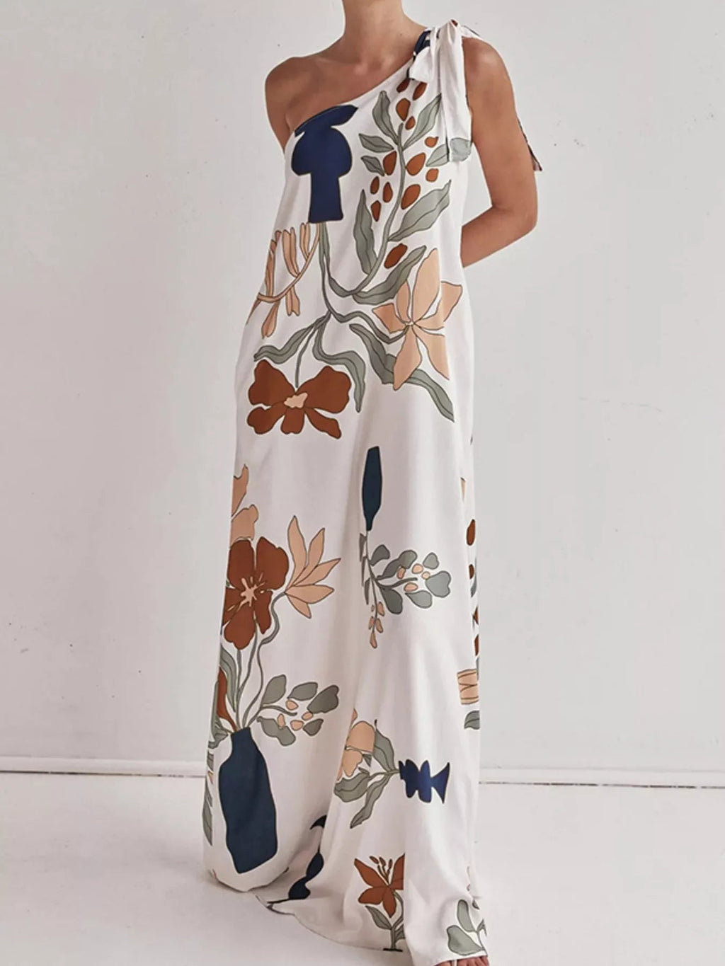 Bohemian Floral Print One-Shoulder Maxi Dress - ShopNQlik