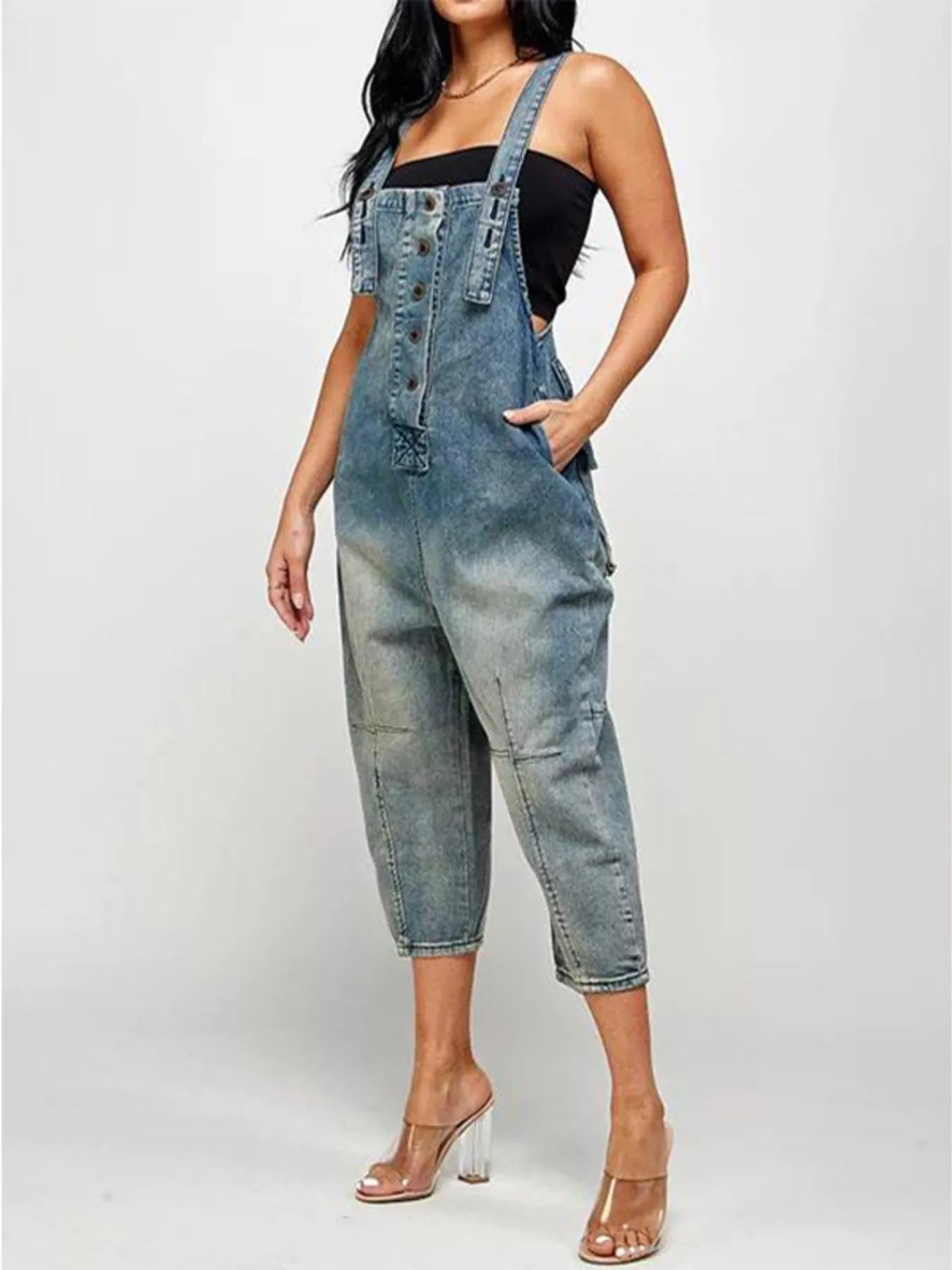 Button-Front Denim Overalls with Pockets | Inclusive Sizing S–3XL | 4 Colours - ShopNQlik