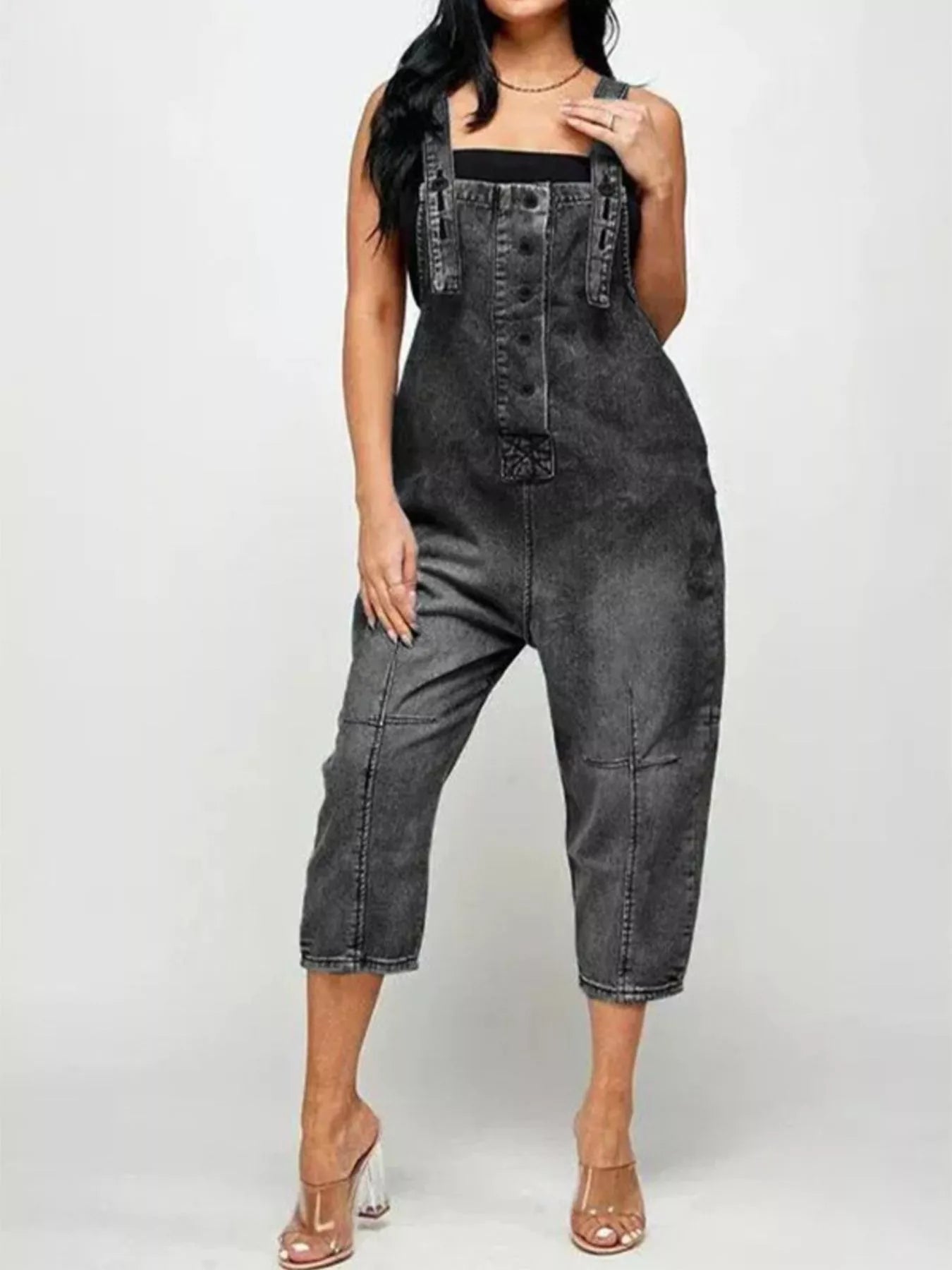 Button-Front Denim Overalls with Pockets | Inclusive Sizing S–3XL | 4 Colours - ShopNQlik