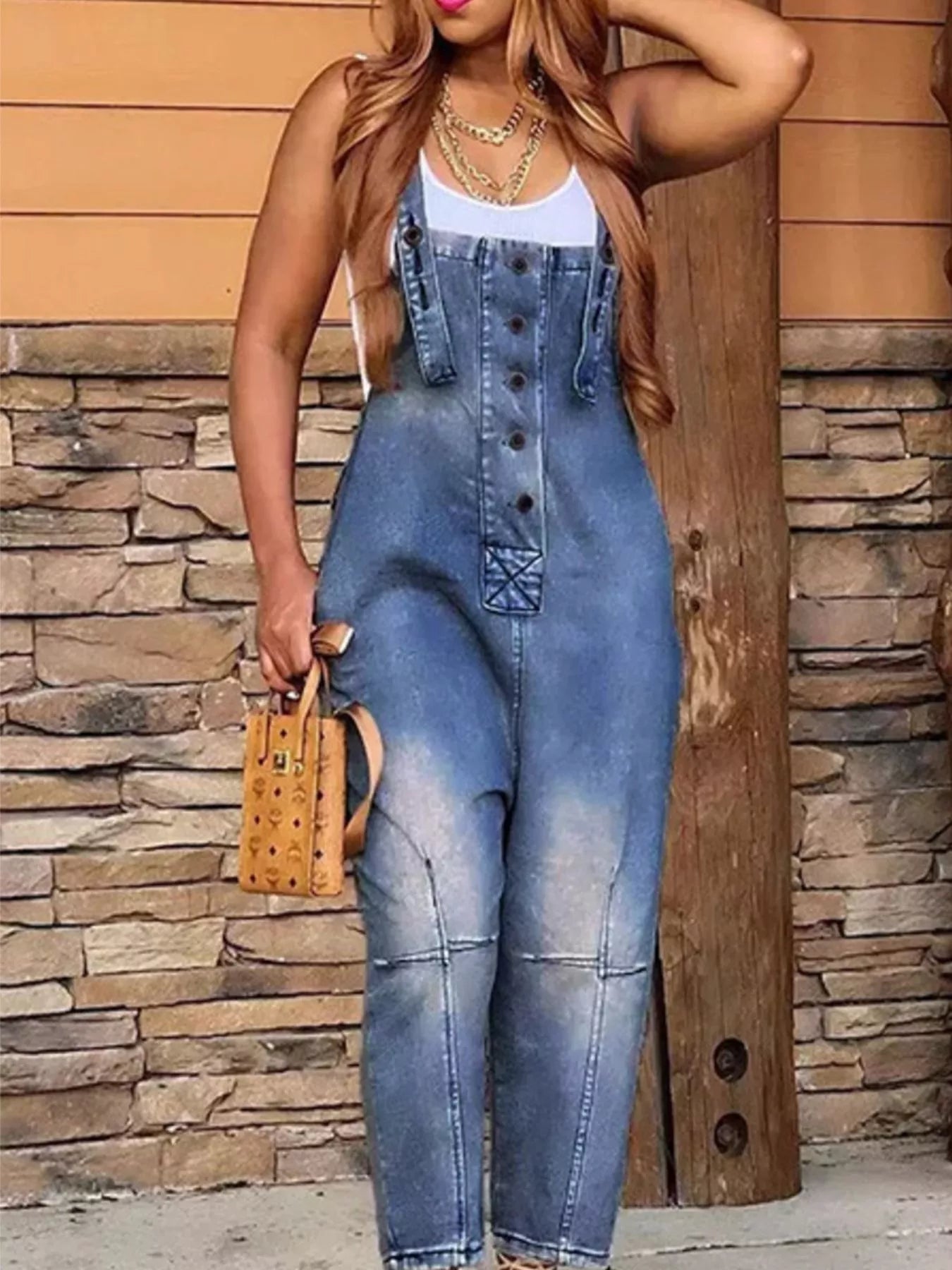 Button-Front Denim Overalls with Pockets | Inclusive Sizing S–3XL | 4 Colours - ShopNQlik