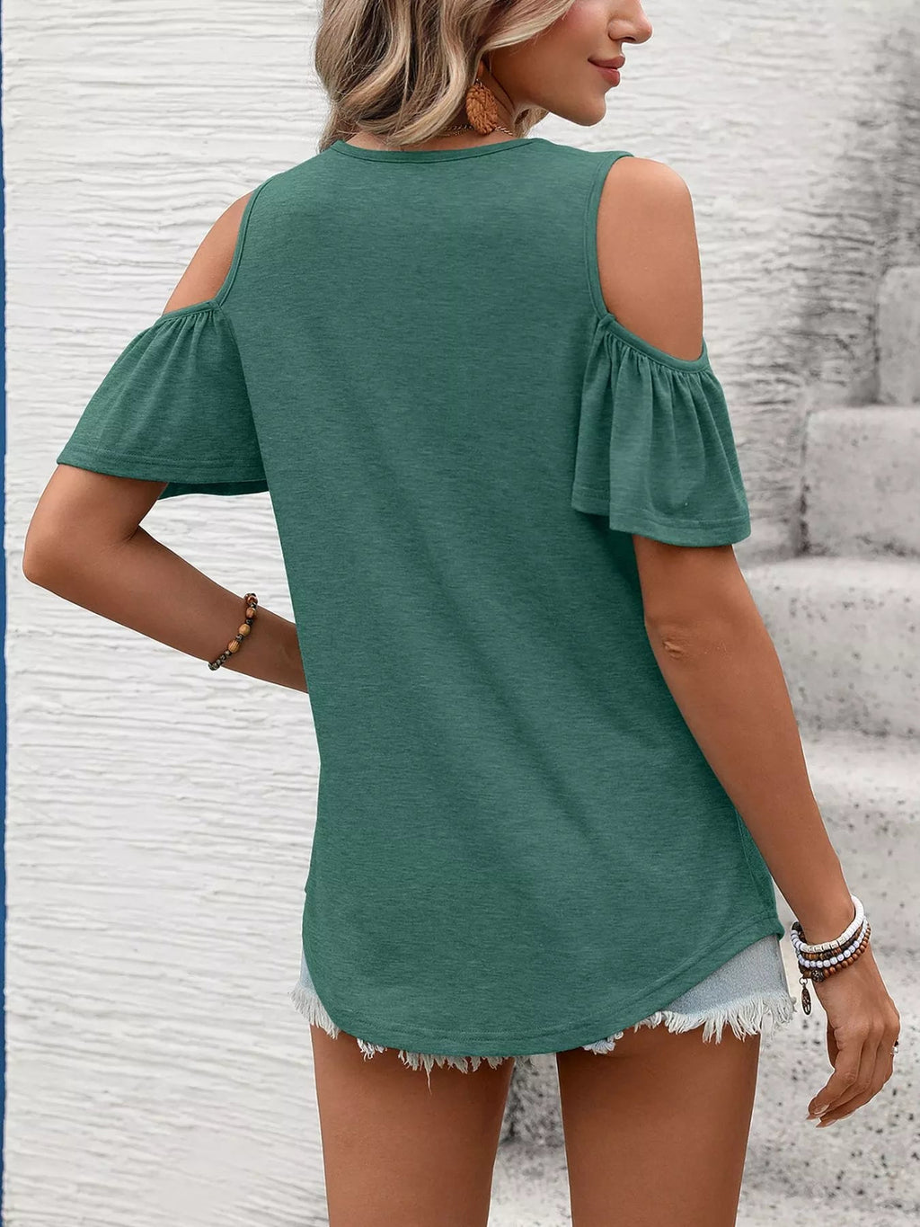 Cold Shoulder Ruched V-Neck Top | 7 Colours | S–2XL - ShopNQlik