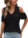 Cold Shoulder Ruched V-Neck Top | 7 Colours | S–2XL - ShopNQlik