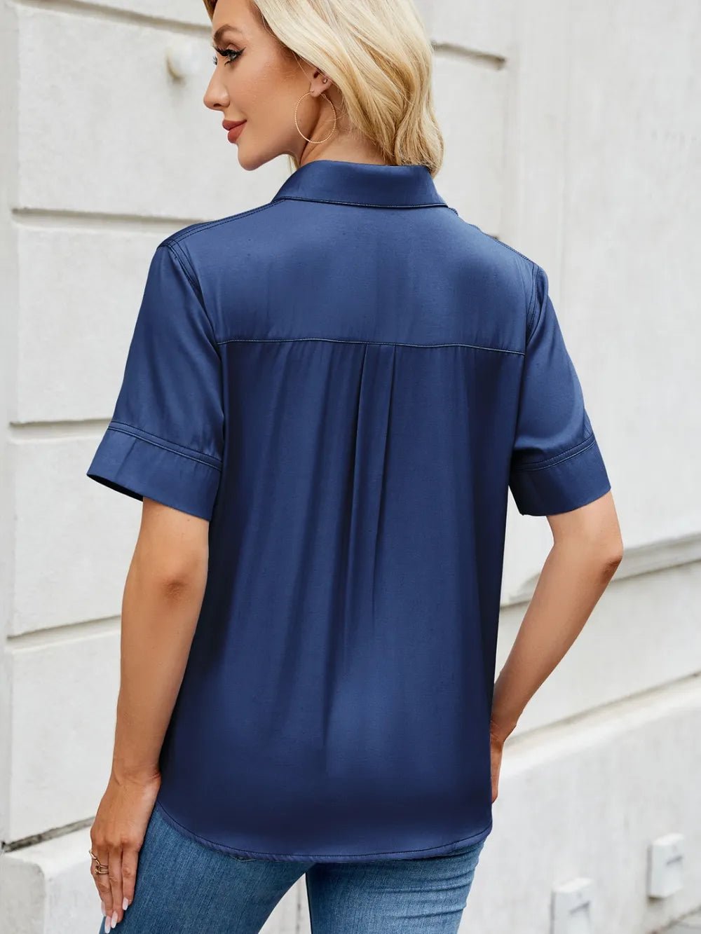 Collared Neck Short Sleeve Shirt - ShopNQlik