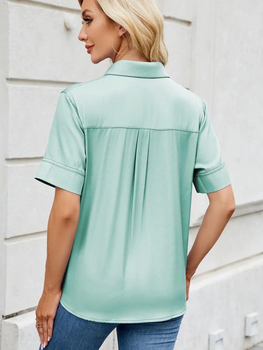 Collared Neck Short Sleeve Shirt - ShopNQlik