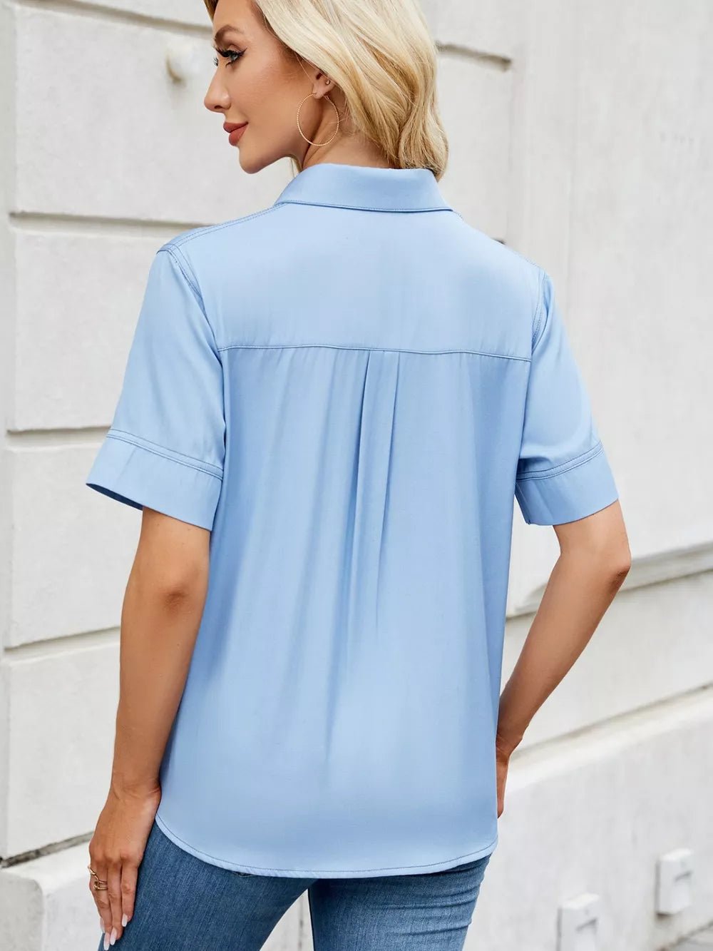 Collared Neck Short Sleeve Shirt - ShopNQlik