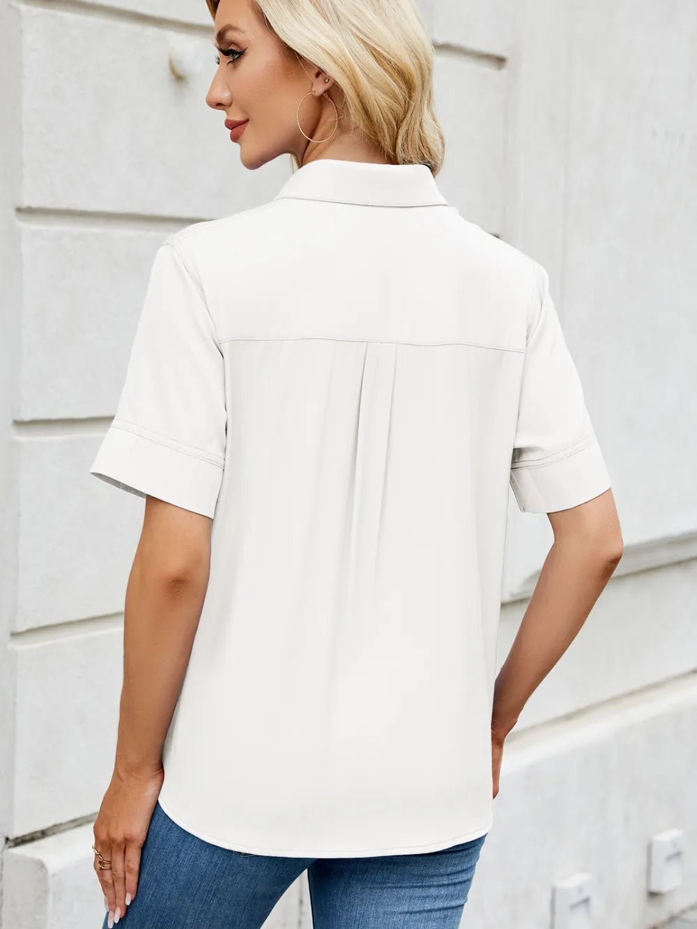 Collared Neck Short Sleeve Shirt - ShopNQlik