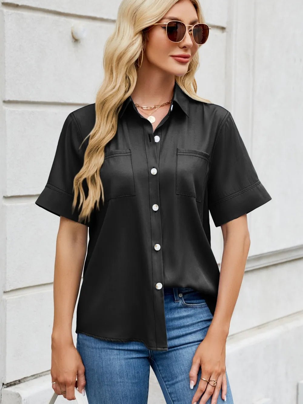Collared Neck Short Sleeve Shirt - ShopNQlik
