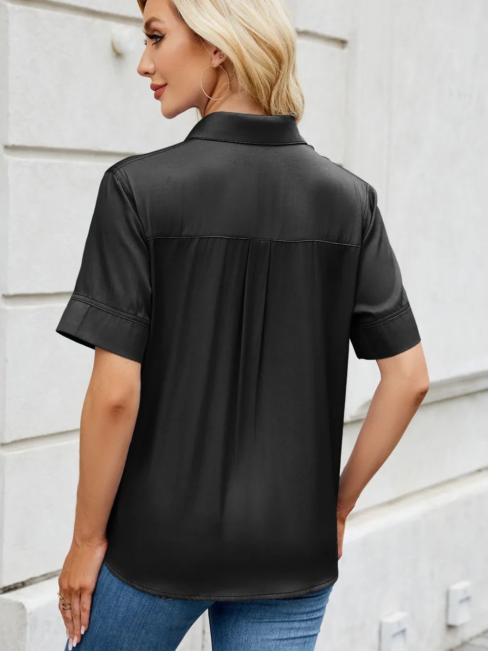 Collared Neck Short Sleeve Shirt - ShopNQlik
