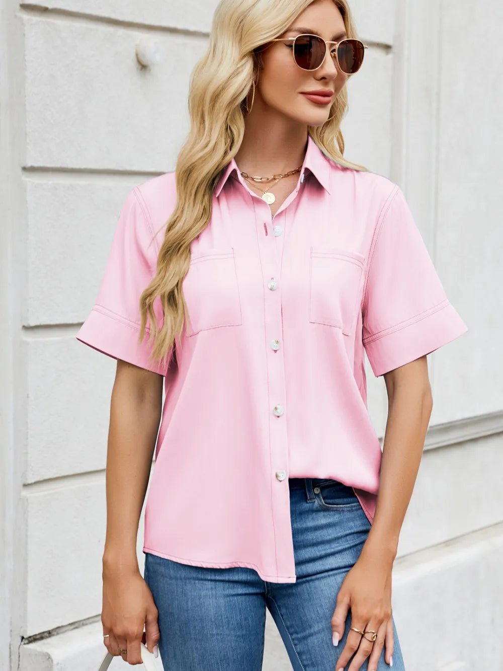 Collared Neck Short Sleeve Shirt - ShopNQlik