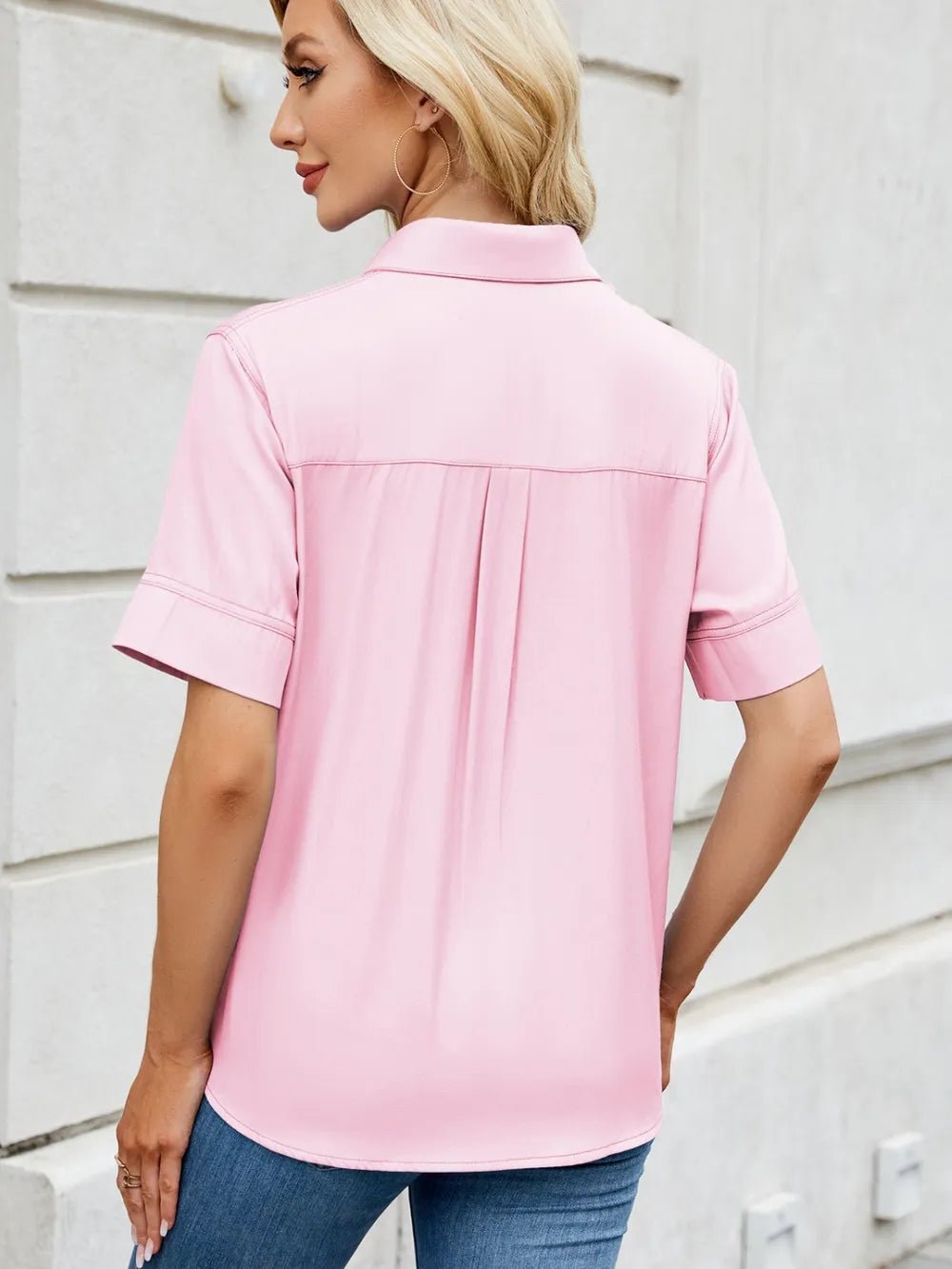 Collared Neck Short Sleeve Shirt - ShopNQlik