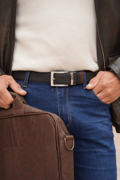 Cork Reversible Men's Belt (Brown/Black) - ShopNQlik