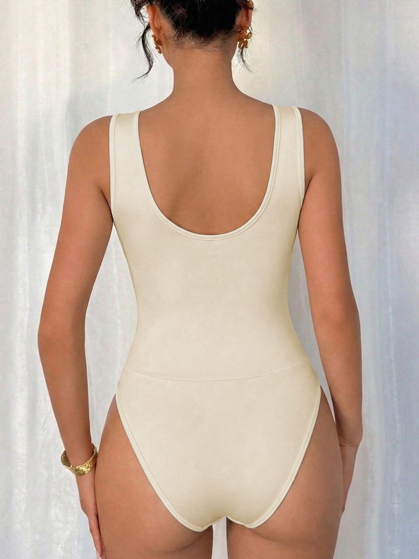 Cowl Neck Sleeveless Bodysuit – Stretch Fit, Apricot - ShopNQlik