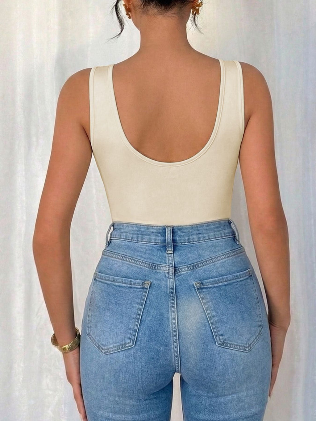 Cowl Neck Sleeveless Bodysuit – Stretch Fit, Apricot - ShopNQlik