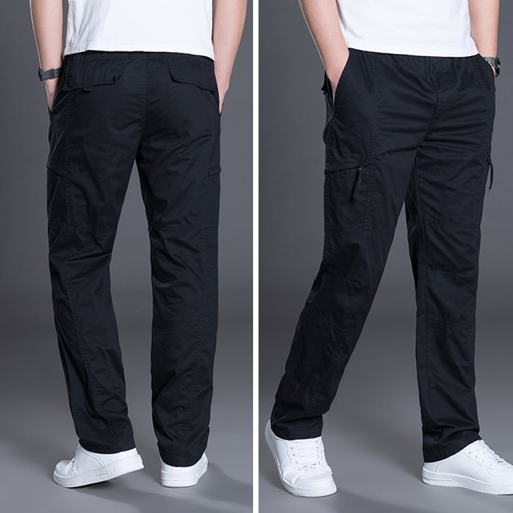 Men's Plus Size Cotton Casual Trousers – Straight Fit, Multi-Pocket