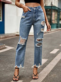 Distressed Raw Hem Jeans with Pockets - ShopNQlik