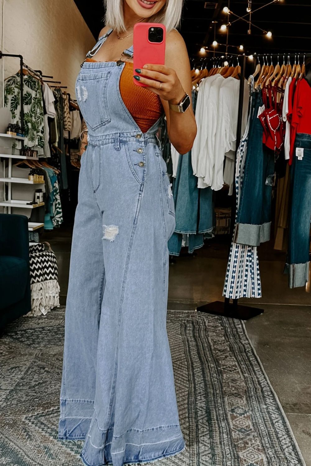 Distressed Wide Leg Denim Overalls - ShopNQlik