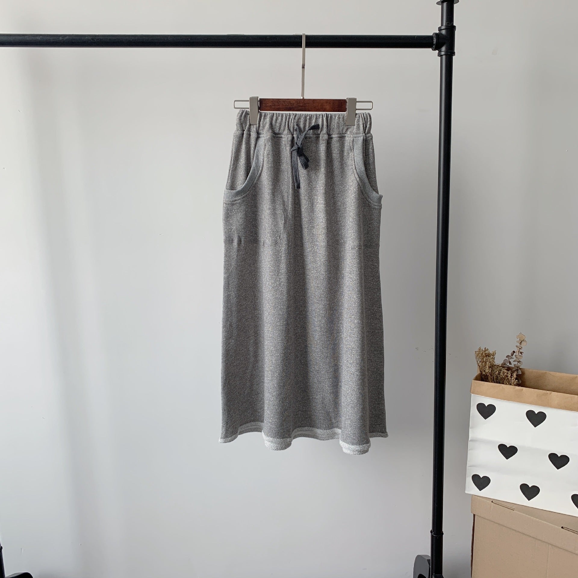 Elastic Drawstring Terry Knit Skirt with Two Pockets - ShopNQlik