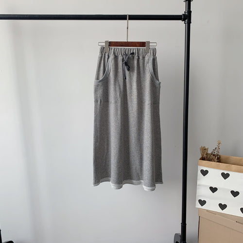 Elastic Drawstring Terry Knit Skirt with Two Pockets - ShopNQlik