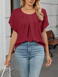 Elegant Pleated Flowy Short Sleeve Blouse - ShopNQlik