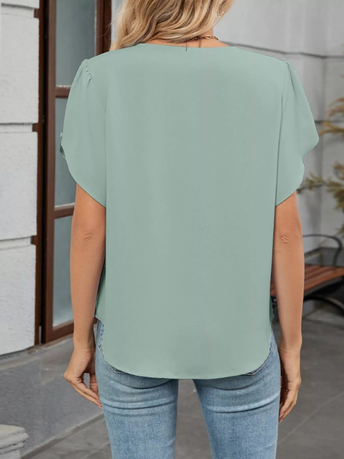 Elegant Pleated Flowy Short Sleeve Blouse - ShopNQlik
