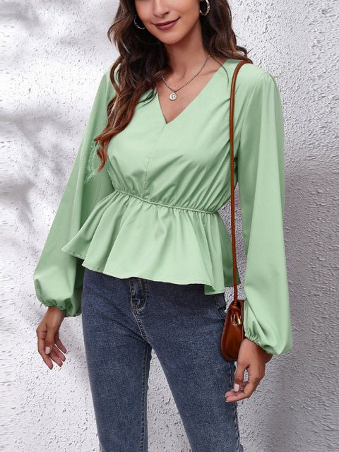 Elegant Women's Casual Shirt with Lantern Sleeves - ShopNQlik