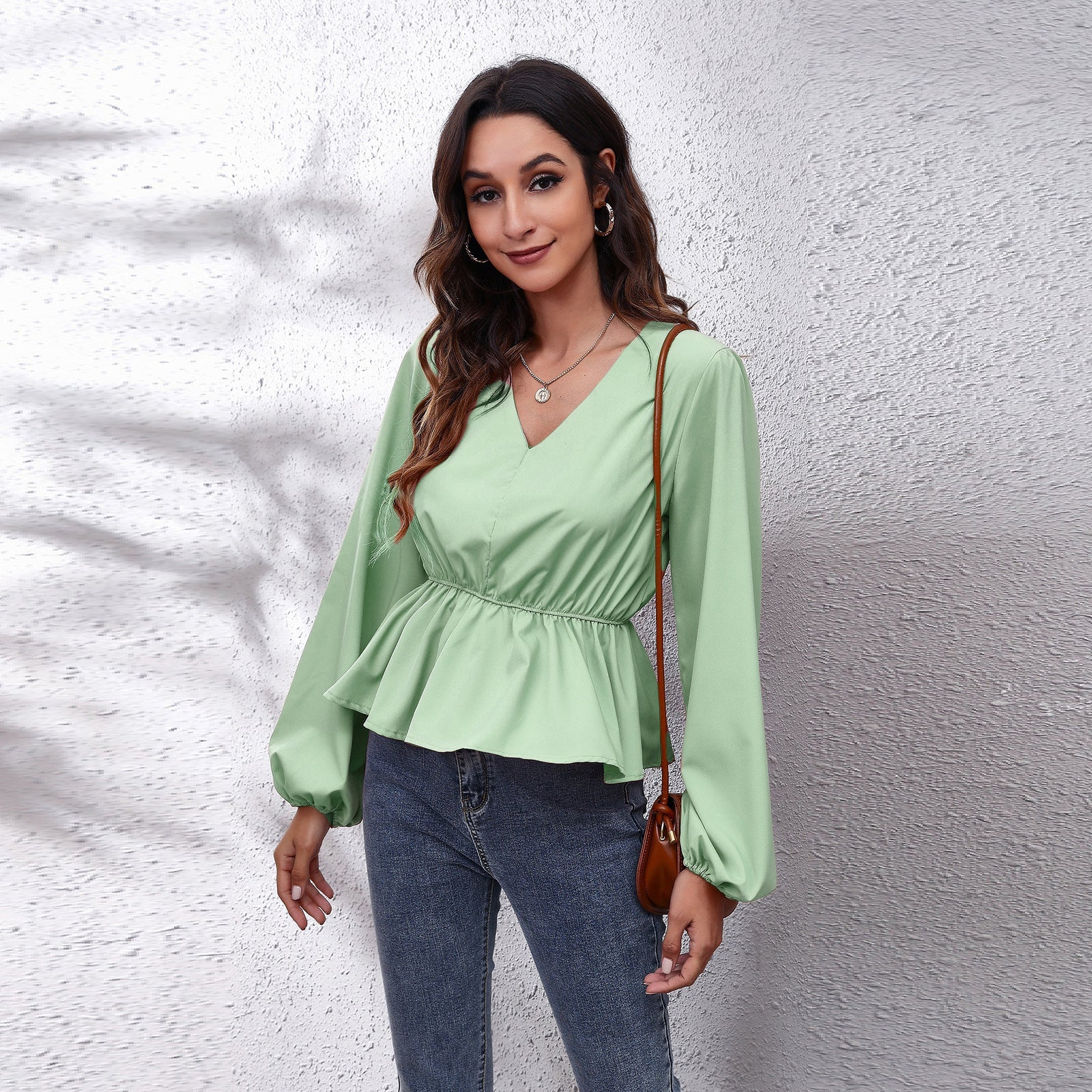 Elegant Women's Casual Shirt with Lantern Sleeves - ShopNQlik