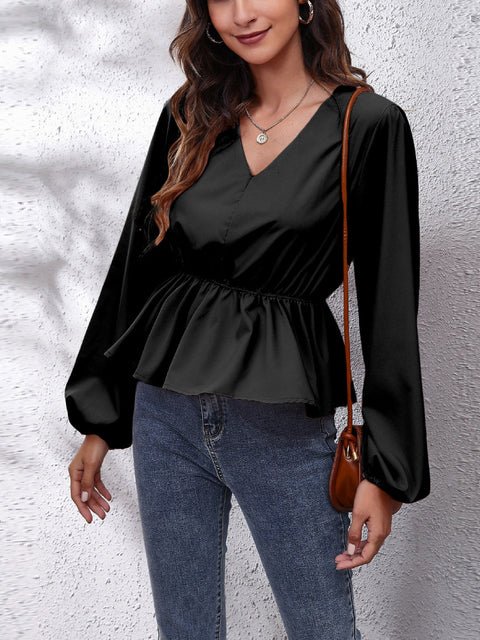 Elegant Women's Casual Shirt with Lantern Sleeves - ShopNQlik