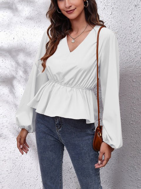 Elegant Women's Casual Shirt with Lantern Sleeves - ShopNQlik