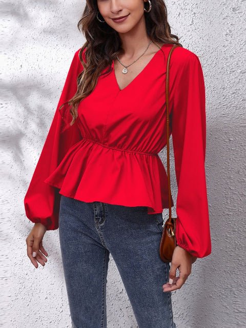 Elegant Women's Casual Shirt with Lantern Sleeves - ShopNQlik