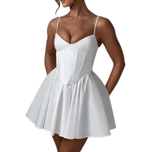 Emilene Off White Modern Corset Short Dress (One Piece) - ShopNQlik