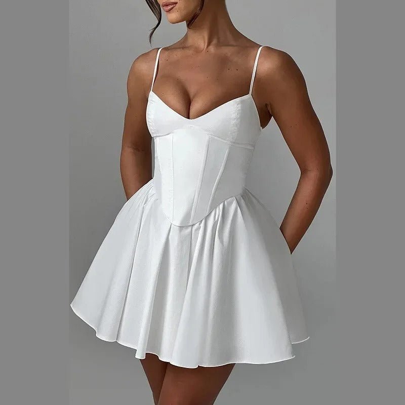 Emilene Off White Modern Corset Short Dress (One Piece) - ShopNQlik