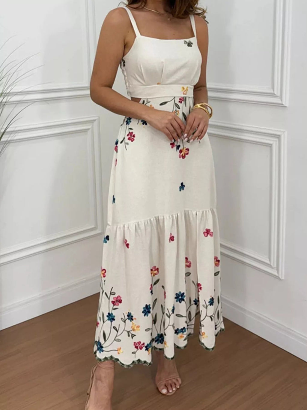 Floral Print Cutout Back Slit Hem Midi Dress - ShopNQlik