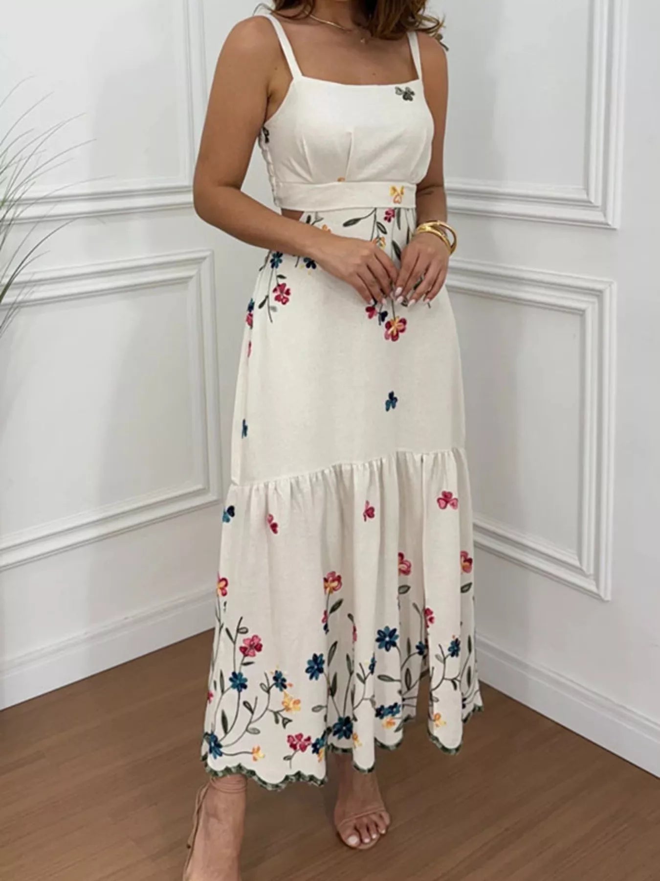 Floral Print Cutout Back Slit Hem Midi Dress - ShopNQlik