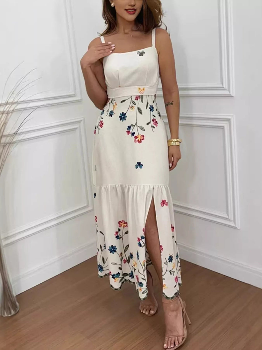 Floral Print Cutout Back Slit Hem Midi Dress - ShopNQlik
