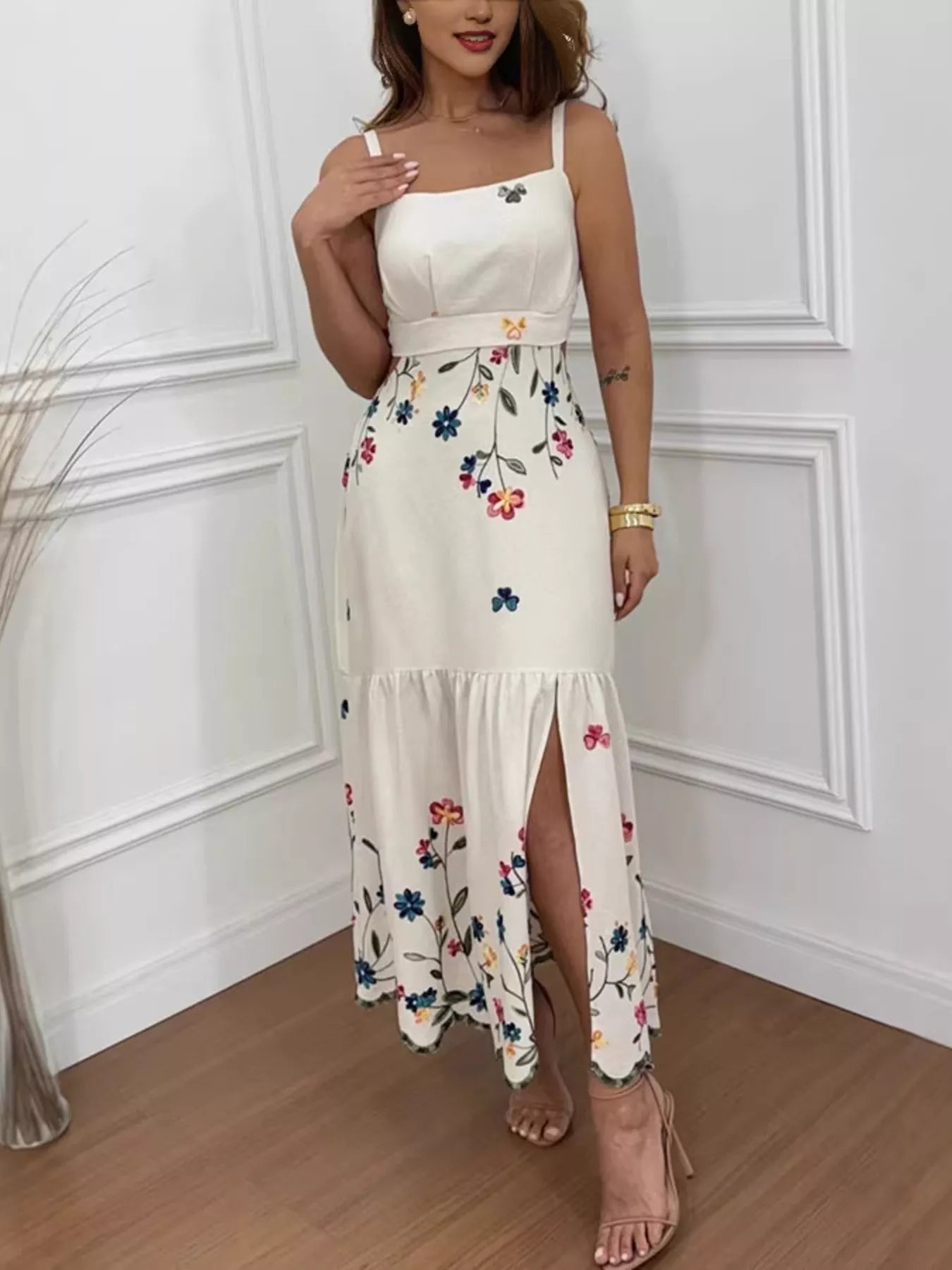 Floral Print Cutout Back Slit Hem Midi Dress - ShopNQlik