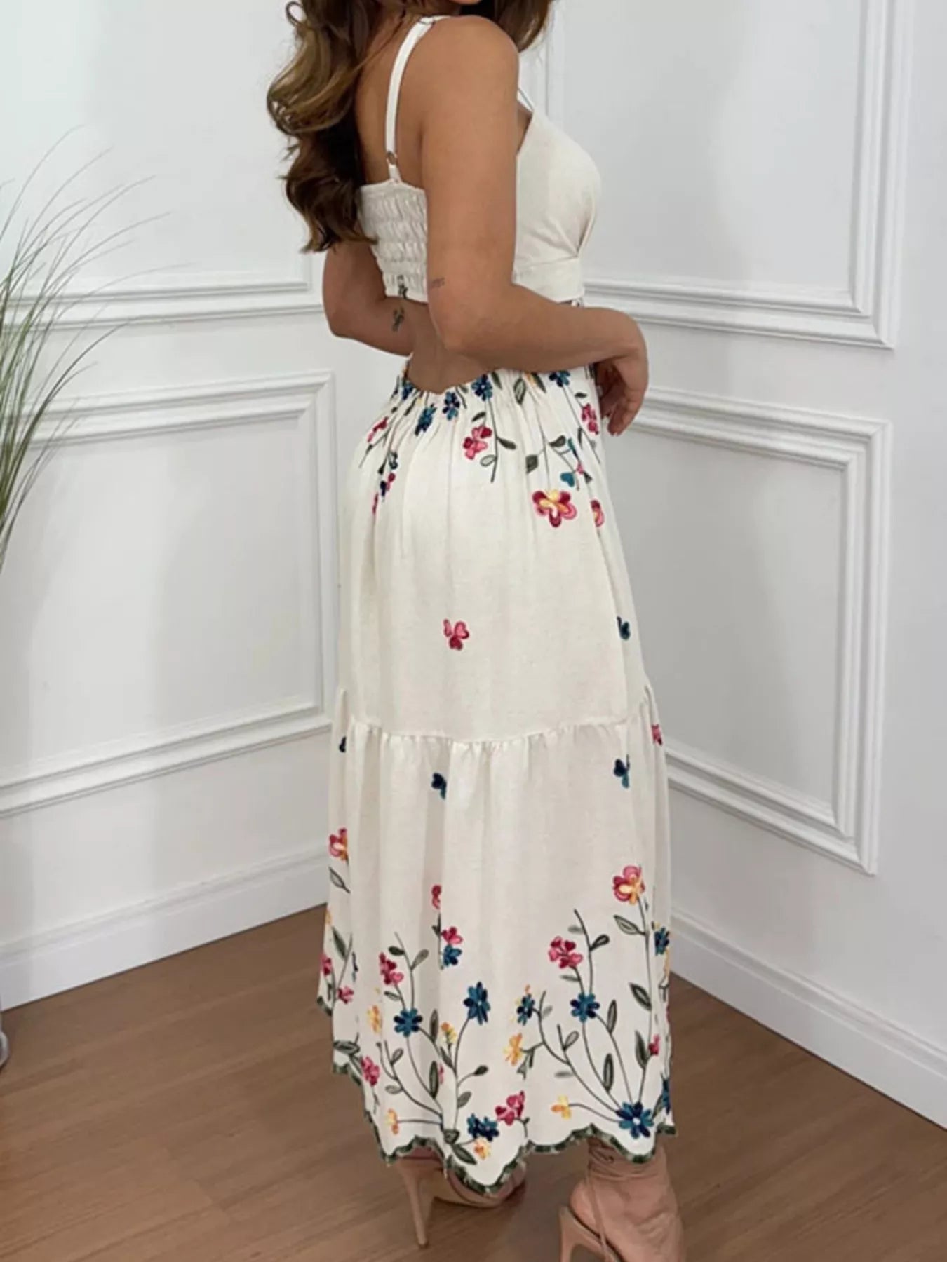 Floral Print Cutout Back Slit Hem Midi Dress - ShopNQlik