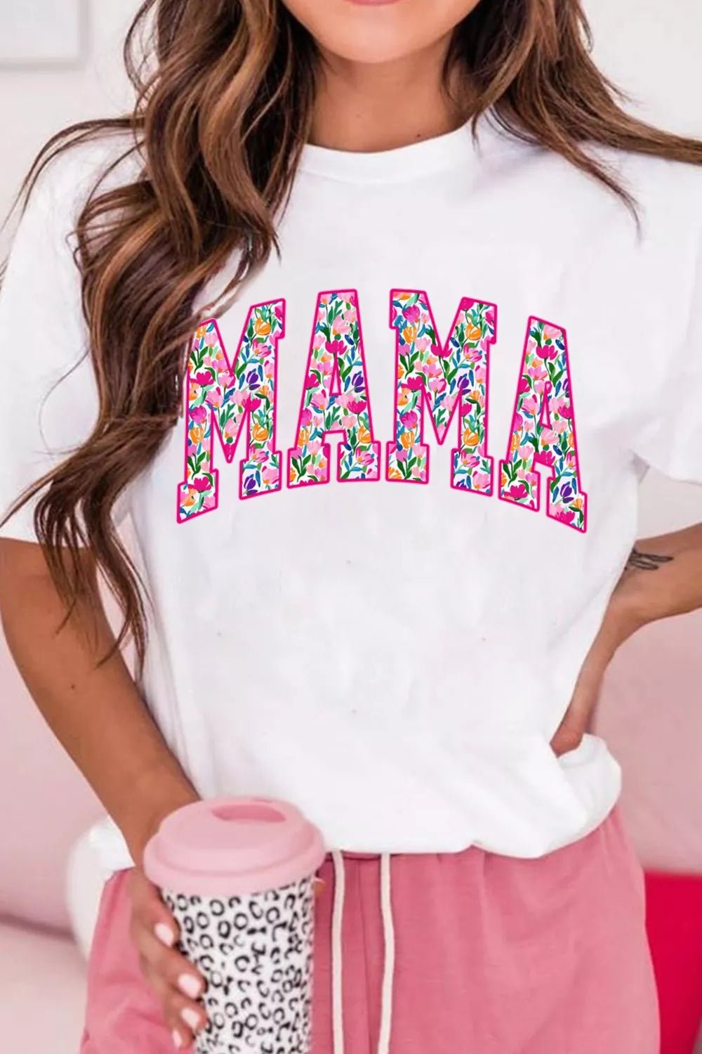 Full Size Floral Mama Graphic Casual Short Sleeve T-Shirt Plus Size - ShopNQlik