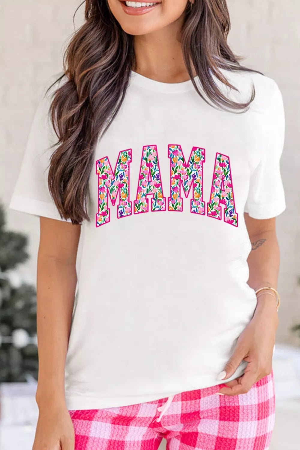 Full Size Floral Mama Graphic Casual Short Sleeve T-Shirt Plus Size - ShopNQlik