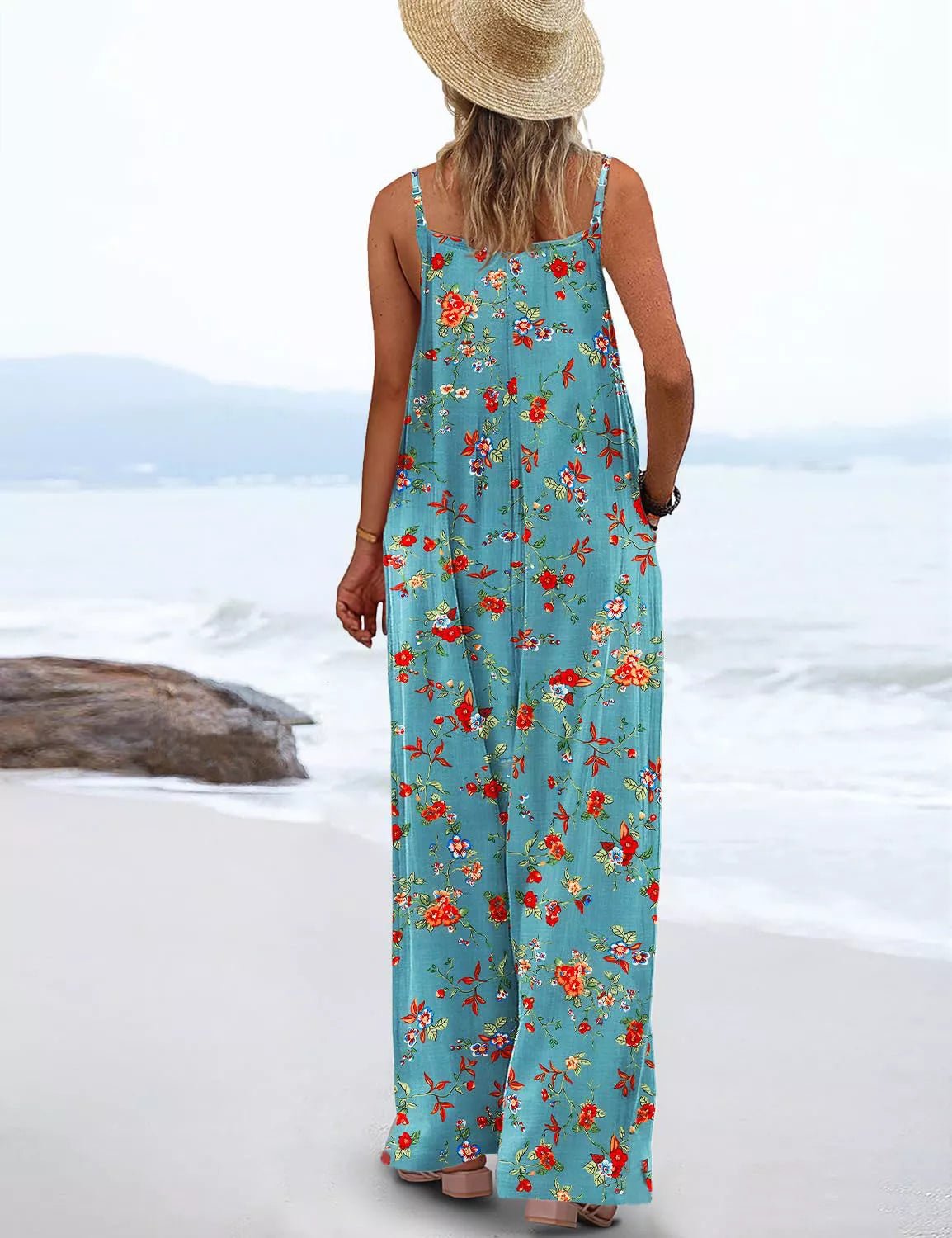Full Size Floral Print Wide Leg Casual Jumpsuit Plus Size - ShopNQlik