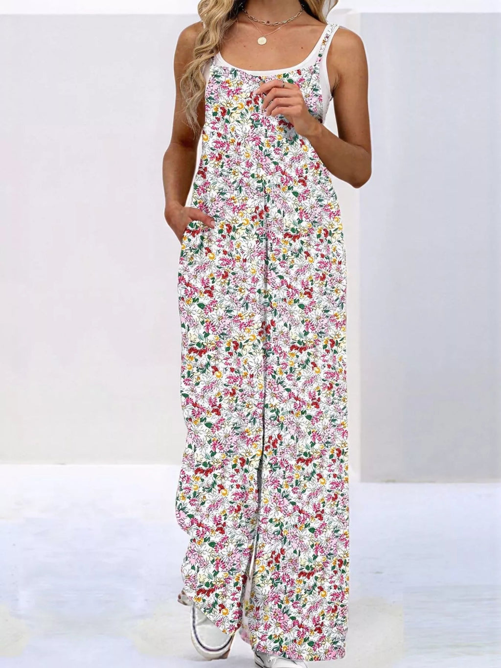 Full Size Floral Print Wide Leg Casual Jumpsuit Plus Size - ShopNQlik